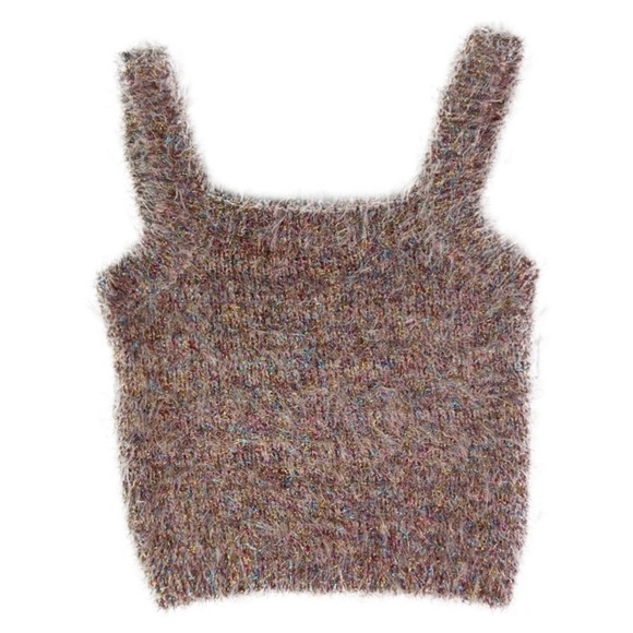 Forever 21 Tops - Forever 21 Pink Fuzzy Eyelash Knit Cropped Tank Top Medium